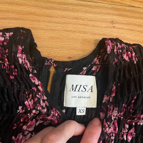 MISA Dress Floral Ruffle Metallic Black Pink - Picture 3 of 4